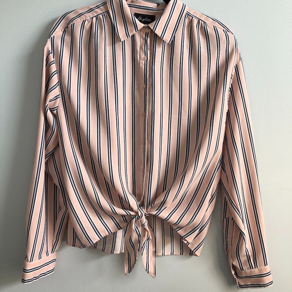 HEYTON Pink/Blue Striped Tie-Front Blouse - Picture 2 of 7